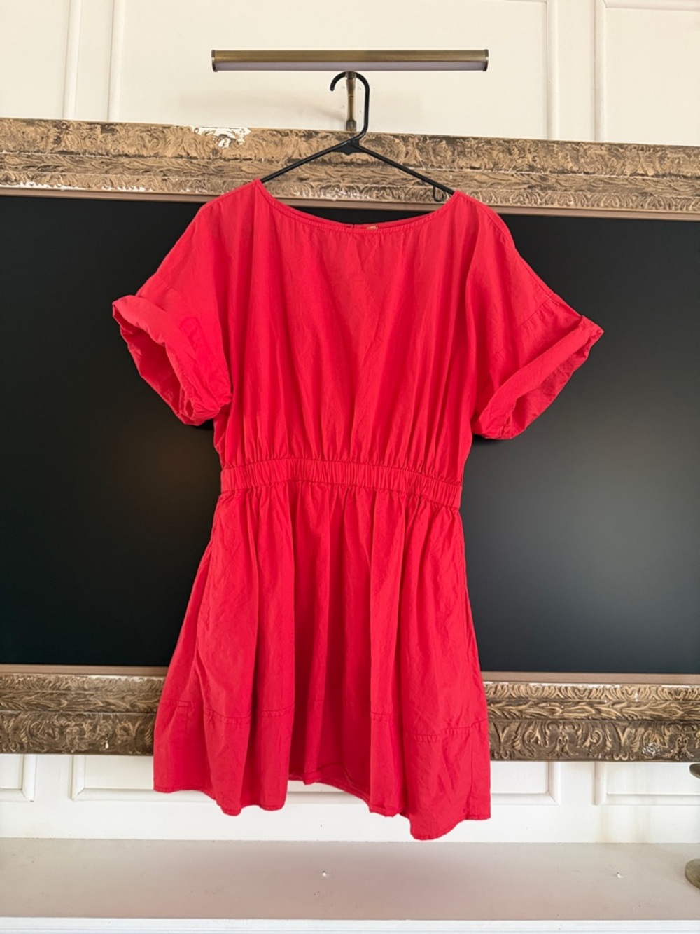 Free People Bright Red Short-Sleeve Waist-Defined Tunic